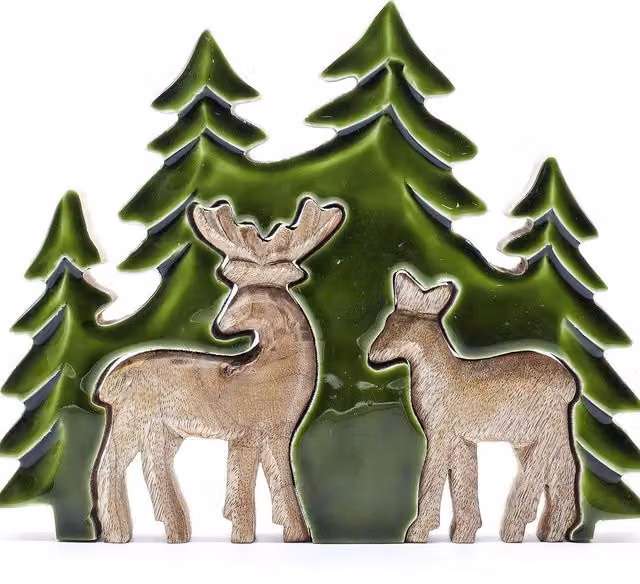 Serenityy Lost in the Forest Two Deer 3D Wooden Ornament in Green – 1