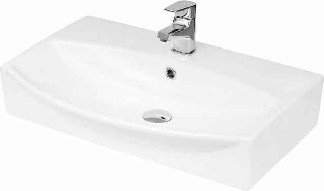 Balterley Soft Square Wall Hung Vessel Basin, White, W: 60 cm, D: 40 cm, H: 15 cm