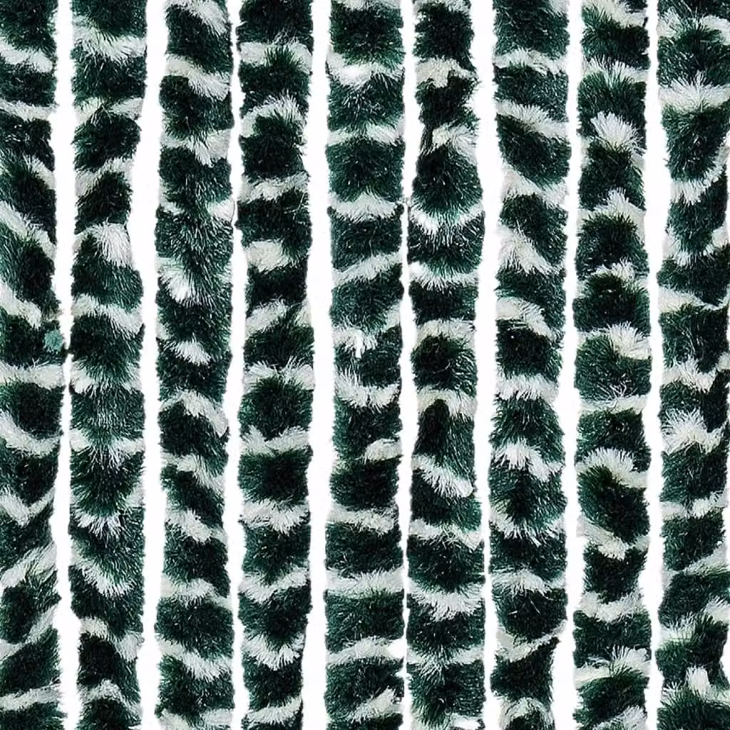 Berkfield Home Chenille Fly Curtain in Green and White, W: 100 cm, H: 200 cm – 4