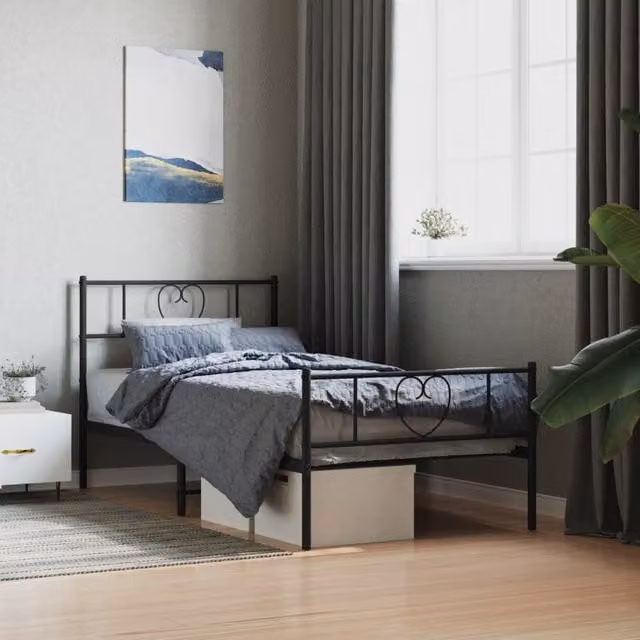 Berkfield Home Metal Bed Frame with Headboard and Footboard in Black, W/D/H: 80 x 200 cm