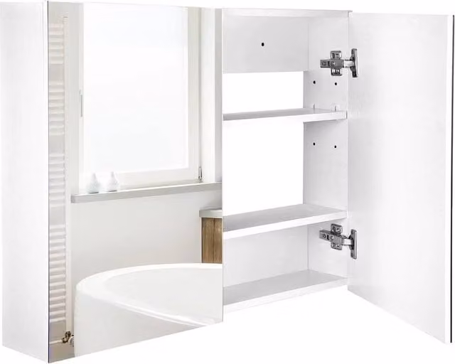 FORGEVIO White Wall Mounted Bathroom Mirror Cabinet with Glass Doors, H 80 x W 60 x D 15 cm