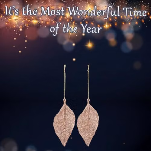 VFM e-Store Rose Gold Glitter Hanging Leaf Christmas Tree Decoration, 22.6 cm – 3