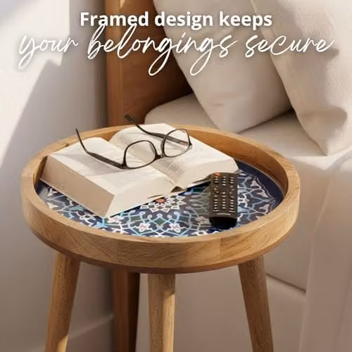 Hartsmede Marrakesh Round Mango Wood Side Table with Blue Glossy Enamel Top, W/D/H: 38 x 38 x 45.72 cm – 5