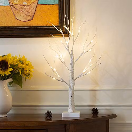 Smartbies Pack of 2 White Birch Twig Christmas Trees with 24 LED Lights, Height: 60 cm – 3