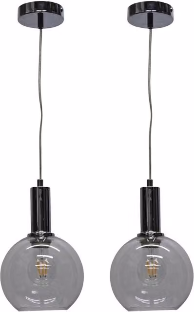 First Choice Lighting Barnum Set of 2 Art Deco Pendant Lights with Transparent Glass Spheres and Chrome Finish – 1