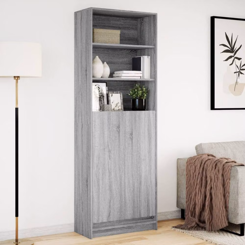 Berkfield Home Highboard with LED Lighting in Grey Sonoma, W: 69 cm, D: 32.5 cm, H: 200 cm – 3