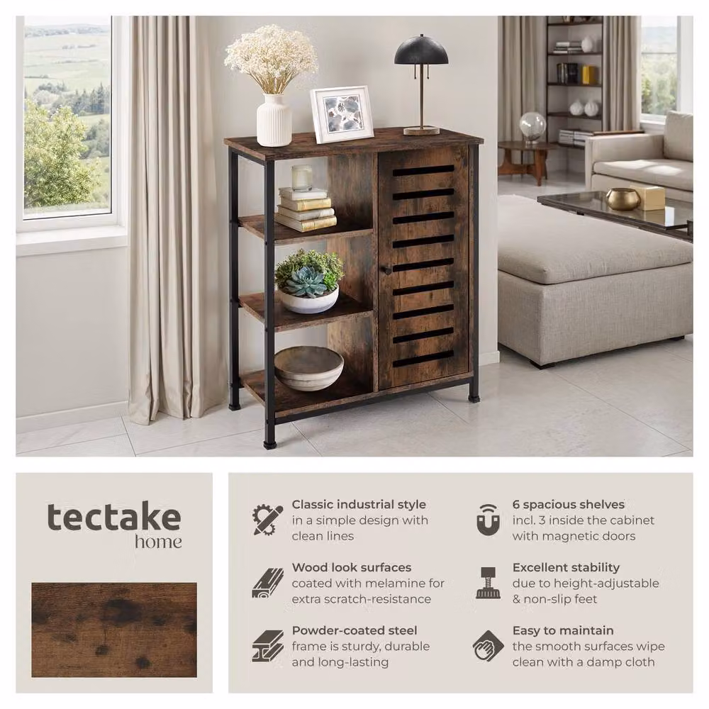 tectake Industrial Sideboard with 3 Open Shelves in Brown and Black Oak Finish – 2