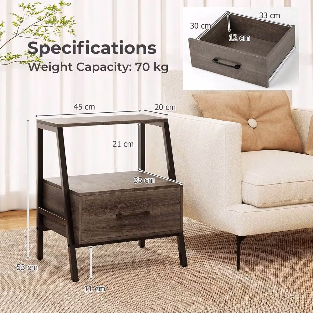 VOGREX Gray Oak Farmhouse 3-Tier Nightstand in Grey – 2