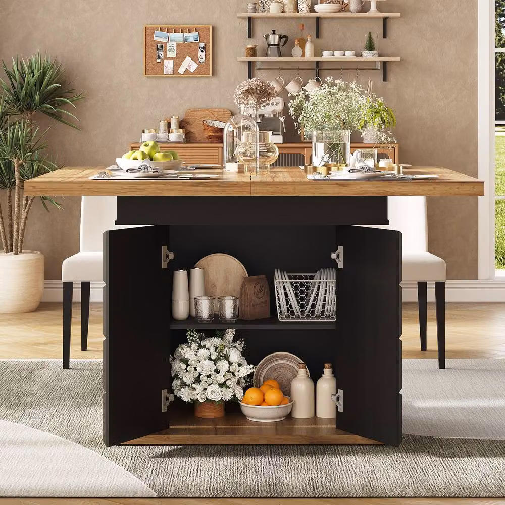 BTM Extendable Rectangular Dining Table with Checked Pattern in Beige and Sand, W/D/H: 110 x 60 x 75 cm (Extends to 140 cm) – 4
