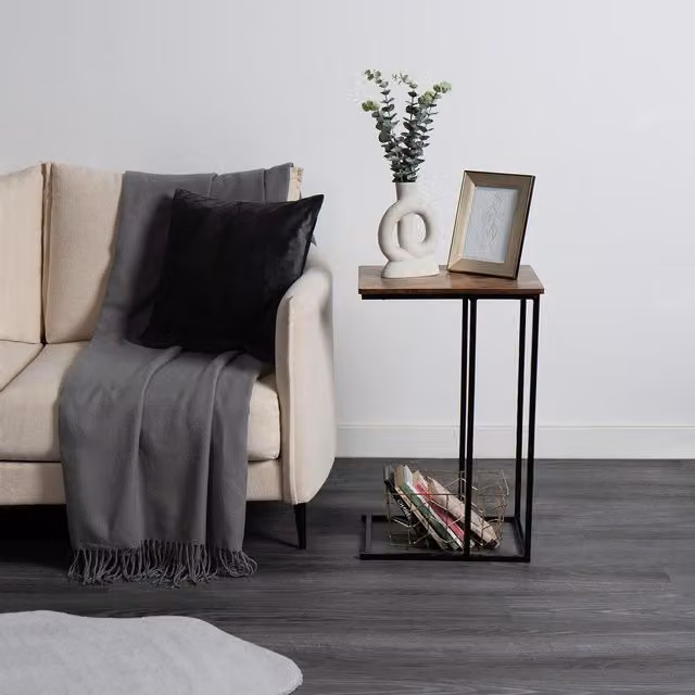 OHS Modern C Shape Side Table in Dark Brown Wood