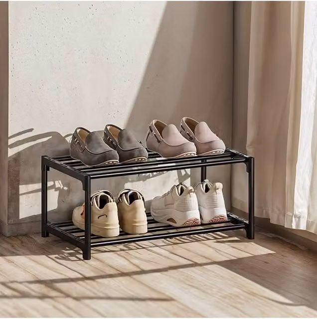 Living and Home 2-Tier Freestanding Metal Shoe Rack Organiser in Black – 1
