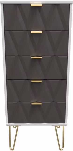 Ready Assembled 2 U Dallas 5 Drawer Tall Bedside in Dark Grey and Gold
