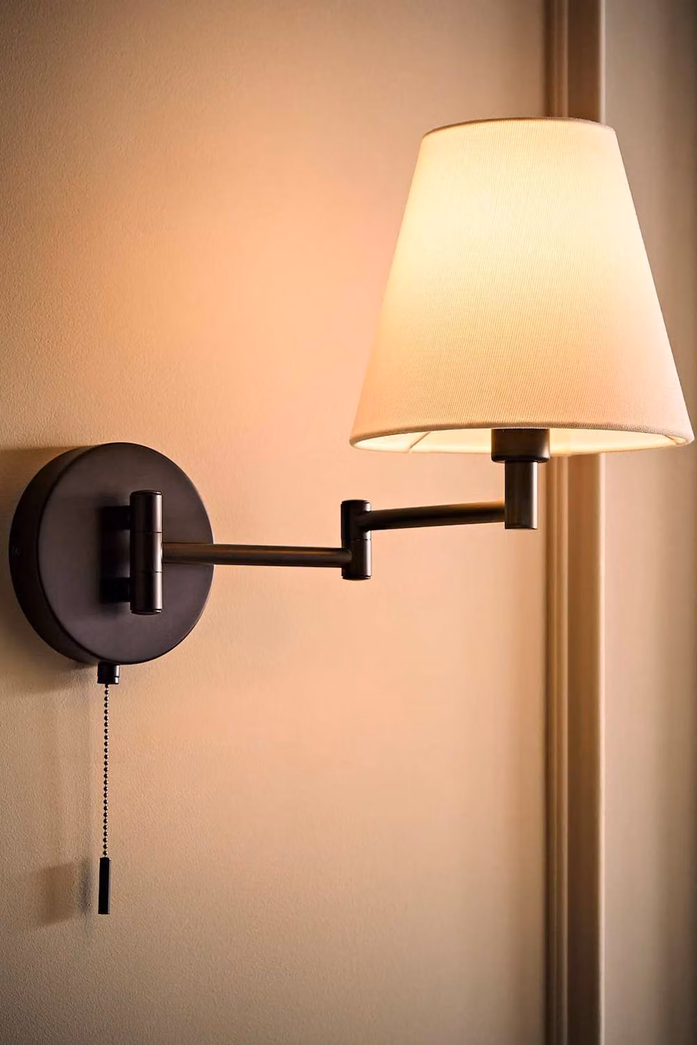ValueLights Sonia Pair of Adjustable Swing Arm Wall Lights with Fabric Cone Shades and Bulbs in Black – 3
