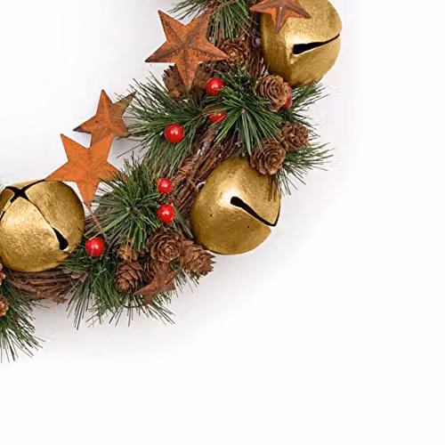 Shatchi Gold and Red Christmas Wreath with Stars and Leaves, Diameter: 40 cm – 2