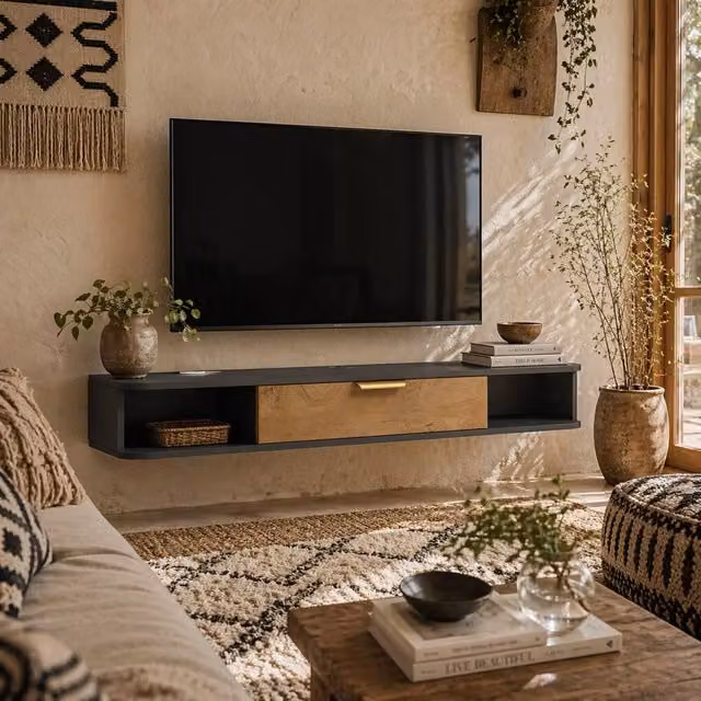 Wyld Haus Nova Wall Mounted Floating TV Stand with Media Storage, Anthracite Grey and Brown, W: 120 cm, D: 24 cm, H: 16 cm