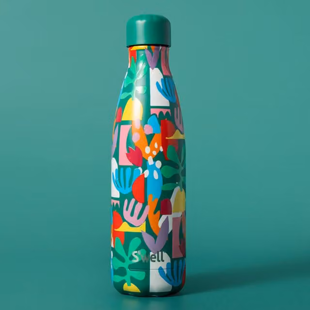 S'well Paper Cutouts Vacuum Insulated Stainless Steel Water Bottle, 500ml, Green and Multicolour