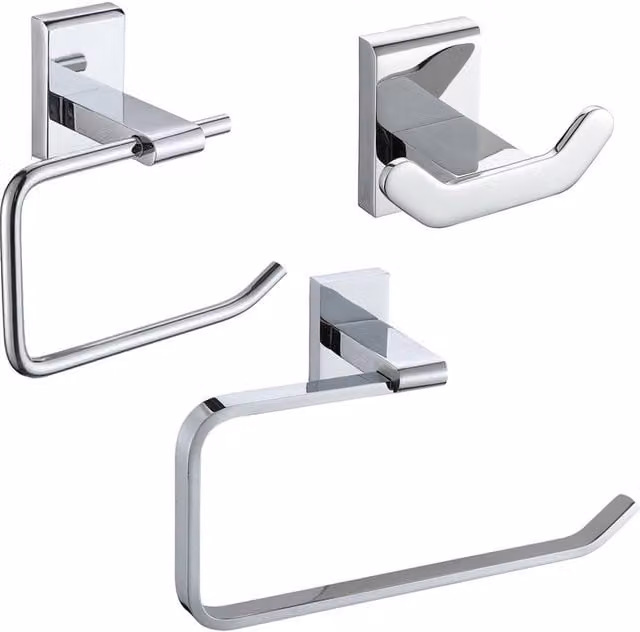 Showerdrape Unity 3 Piece Wall Mounted Bathroom Accessory Set in Silver Stainless Steel