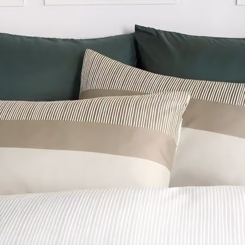 OHS Reversible Striped Microfibre Duvet Cover and Pillowcase Set, Green, Duvet Cover: 200 x 200 cm, Pillowcase: 50 x 75 cm – 2
