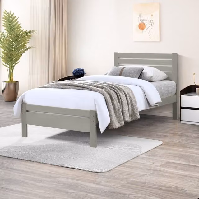 FurnitureboxUK Declan Scandinavian Solid Pine Bed Frame, Grey, W/D/H: 90 x 200 cm