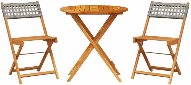 Berkfield Home 3 Piece Bistro Set in Grey Poly Rattan and Acacia Wood