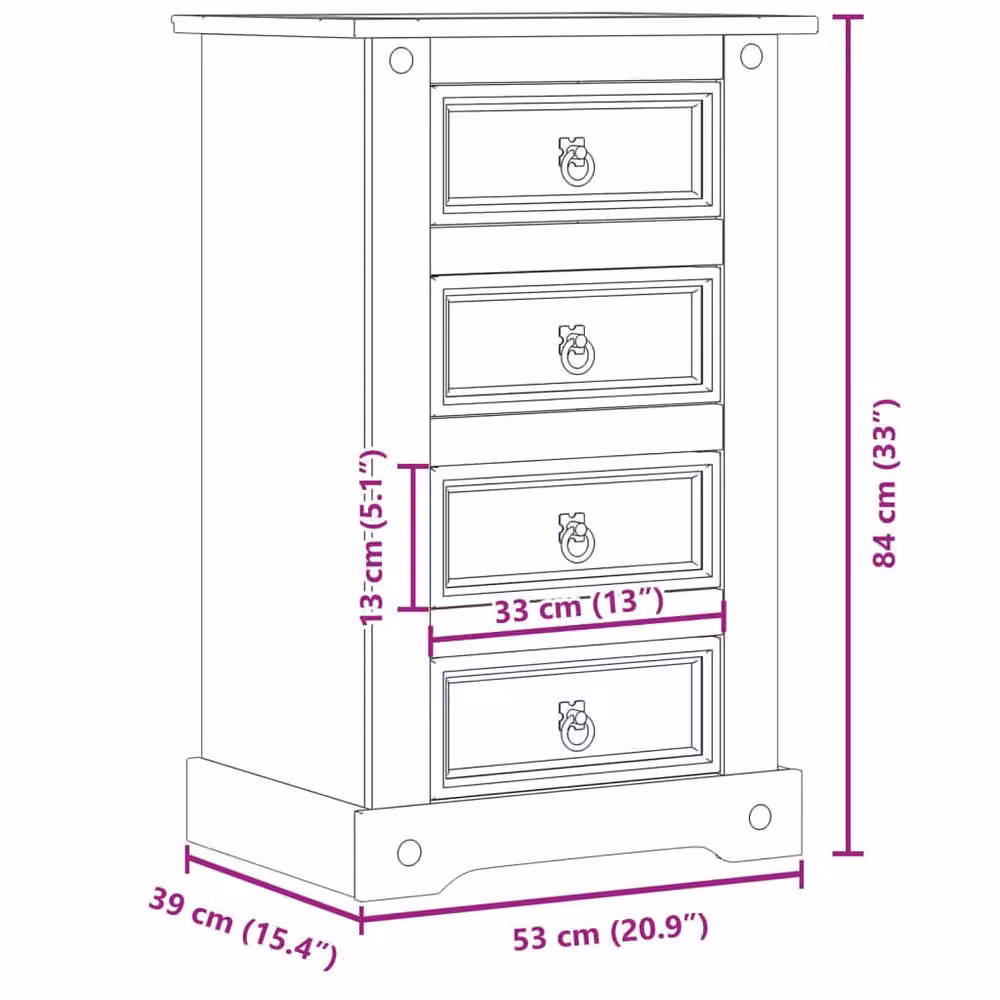 Berkfield Home Corona Bedside Cabinet in Brown Solid Pine Wood, W/D/H: 53 x 39 x 84 cm – 2