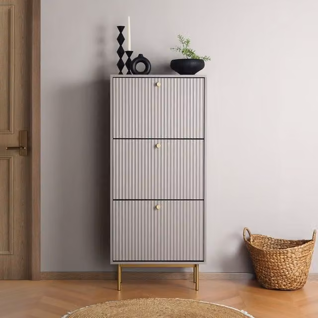 Home Garden Direct Devon Modern Grey MDF Shoe Cabinet with Tilting Compartments – 1