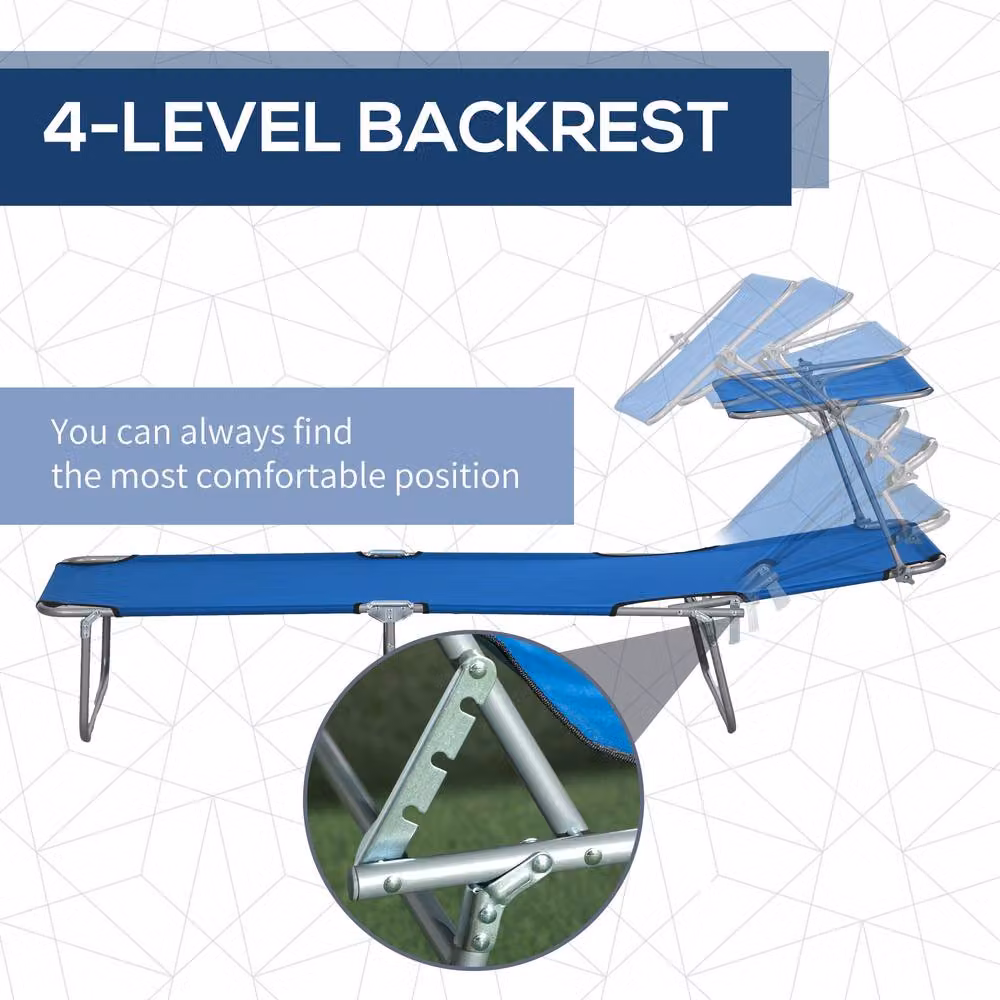 OUTSUNNY Set of 2 Folding Sun Loungers with Sun Canopy and Adjustable Headrest in Blue – 4