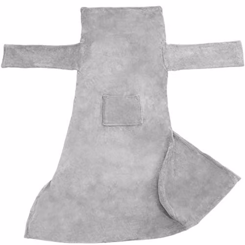 tectake 2 Grey Fleece Blankets with Sleeves, W: 170 cm, H: 200 cm – 1