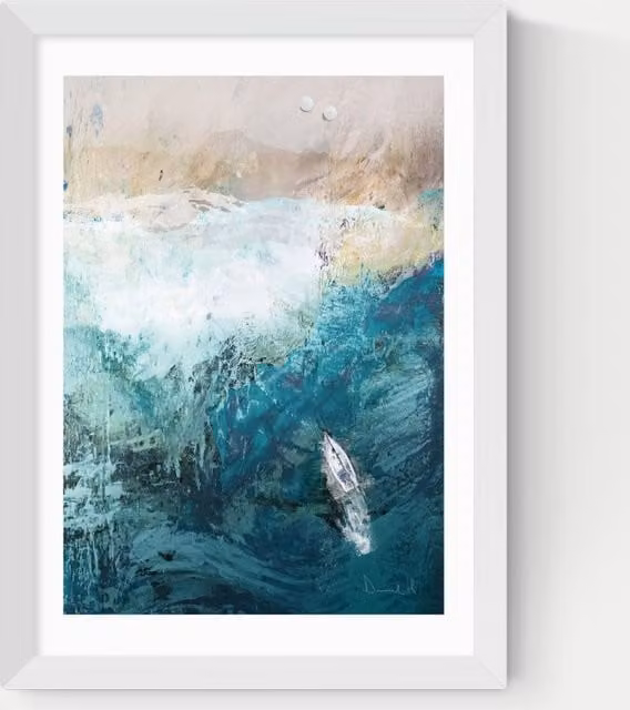 East End Prints Azure Walk Maritime Abstract Framed Wall Art in White and Blue