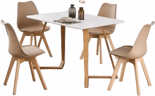 Life Interiors Lorenzo Dallas Scandinavian Dining Set with Rectangular Table and 4 Beige Chairs