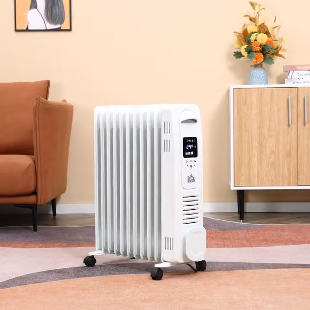 HOMCOM 2500W Digital Freestanding Oil Filled Radiator in White