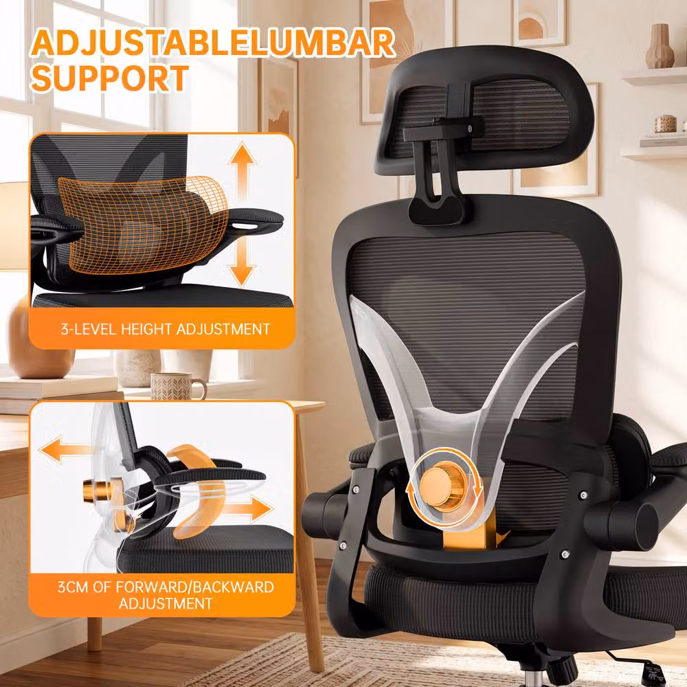 Gartistgo Ergonomic Office Chair in Black with Mesh Fabric, Adjustable Headrest and Armrests – 2