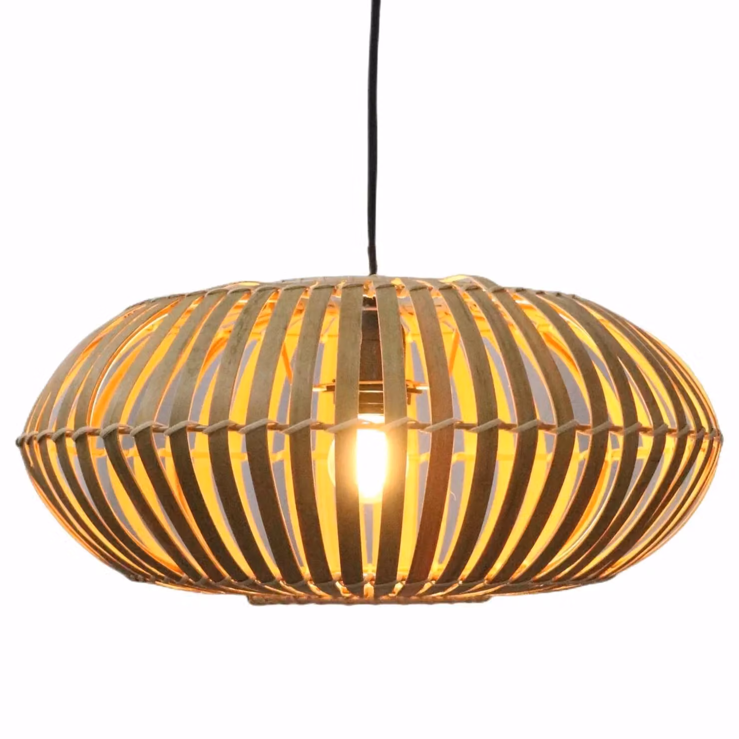 First Choice Lighting Loren Bamboo Natural Round Pendant Lightshade in Brown and Beige – 2