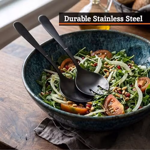 Premier Housewares Matte Black Stainless Steel 2 Piece Salad Server Set – 3