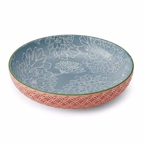 Mikasa Geometric Leaf Glazed Stoneware Pasta Bowl, Green and Multicolour, 21 cm – 1