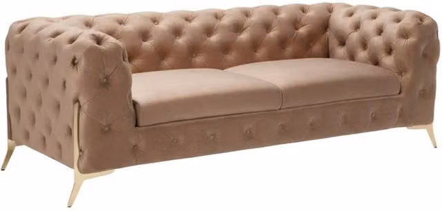 Stratus Interiors Modern Italian Chesterfield 3 Seater Sofa in Beige Plush Velvet, W: 195 cm