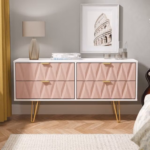 Diamond Kobe 4 Drawer Bed Box in Pink, White and Gold