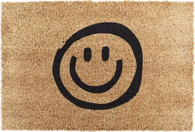 Artsy Mats Smiley Brown Coir and Natural Rubber Non-Slip Weatherproof Rectangular Doormat
