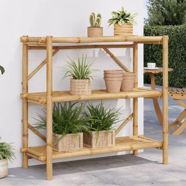 Berkfield Home 3-Layer Bamboo Shelf in Brown, W/D/H: 100 x 40 x 90 cm