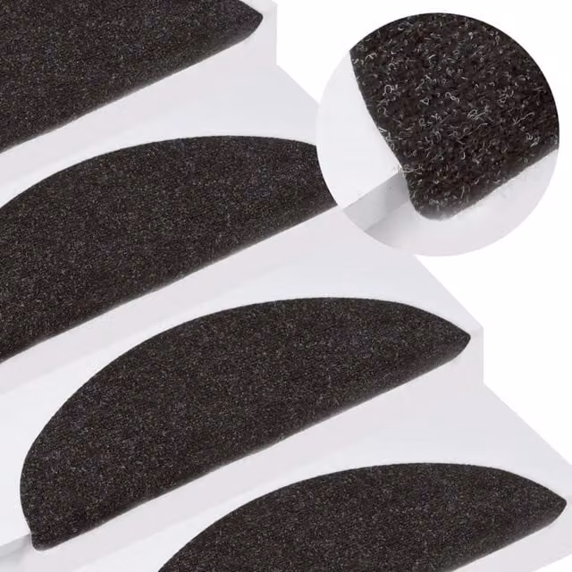 Berkfield Home Self-adhesive Non-slip Stair Mats, 15 Pieces, Black, W: 56 cm, D: 17 cm, H: 3 cm – 1