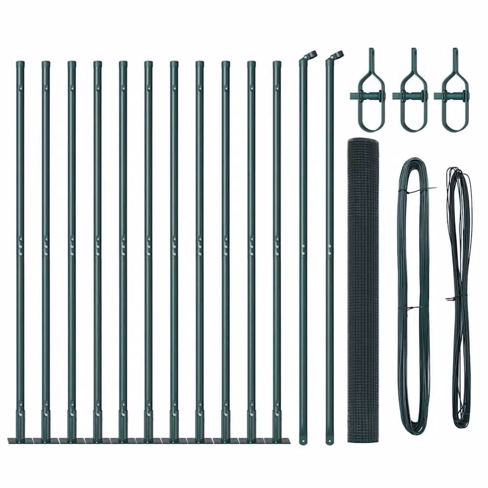 Berkfield Home Green Powder-Coated Steel Welded Wire Fence with 13 Flanged Posts – 3