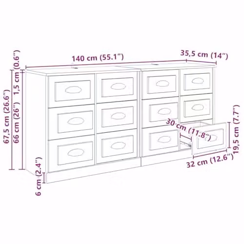 vidaXL Set of 2 Modern Sideboards in Black Oak, W/D/H: 70 x 35.5 x 67.5 cm – 3