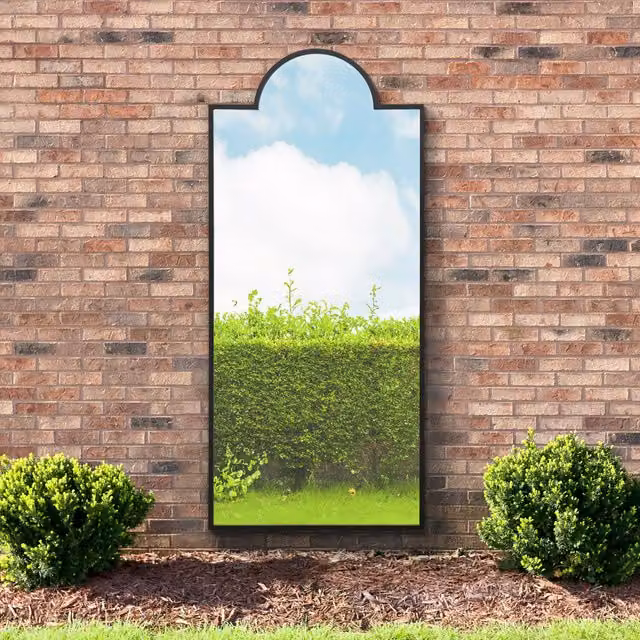 MirrorOutlet Genestra Crown Modern Garden Wall Mirror in Black, Height: 190 cm