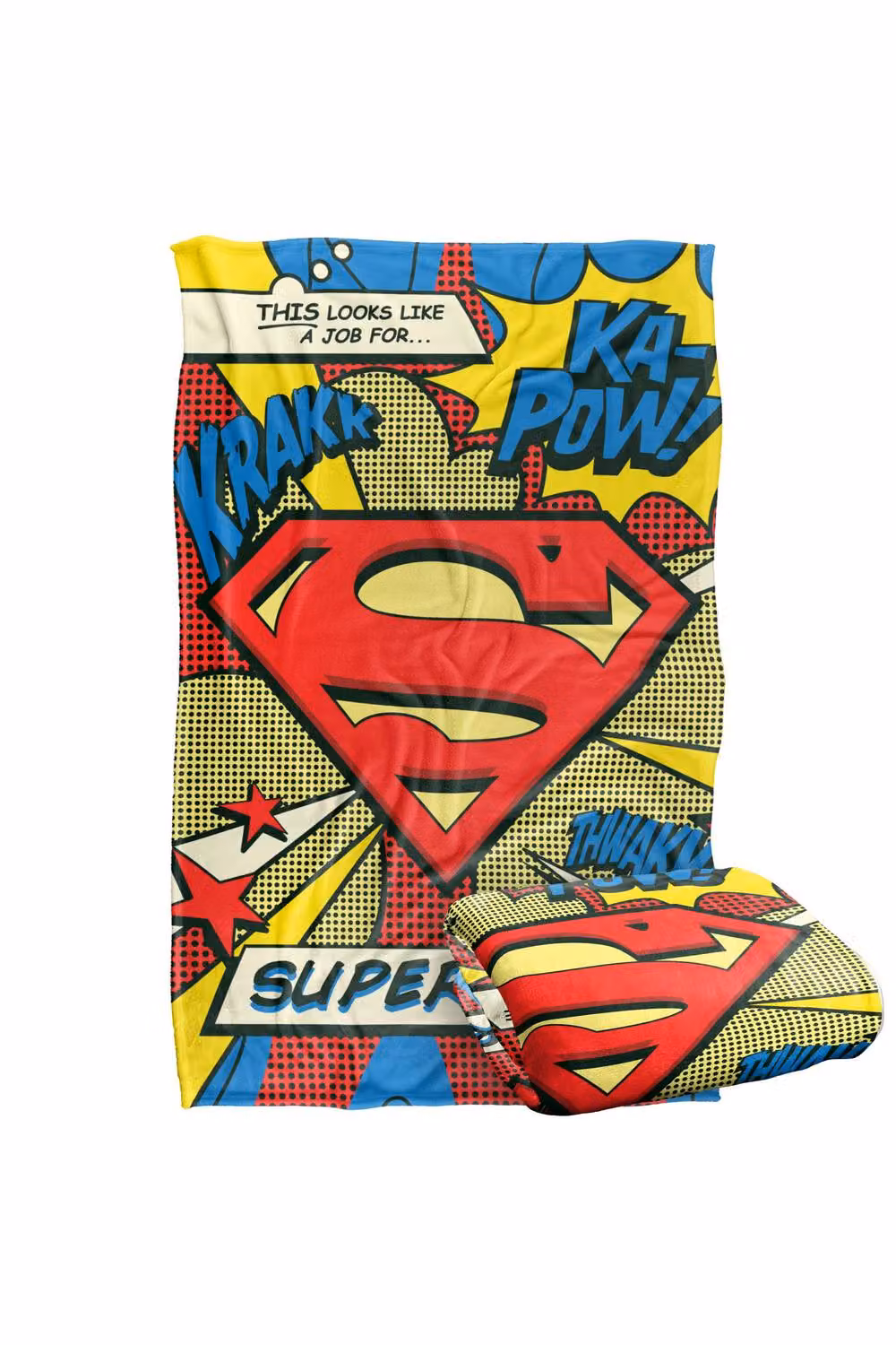 Warner Bros. Superman Pop Art Blast Symbol Super Soft Polyester Throw Blanket, Multicolour, Large – 2