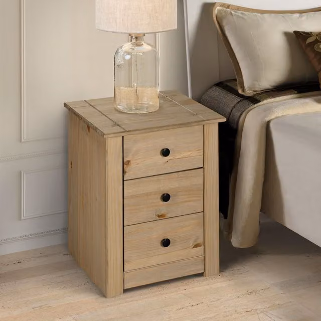 Mews Panama 3 Drawer Bedside Table in Brown