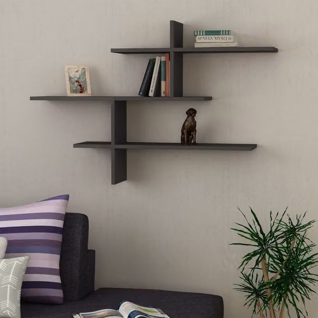 Decortie Leo Modern Wall Mounted Floating Shelf in Anthracite Grey