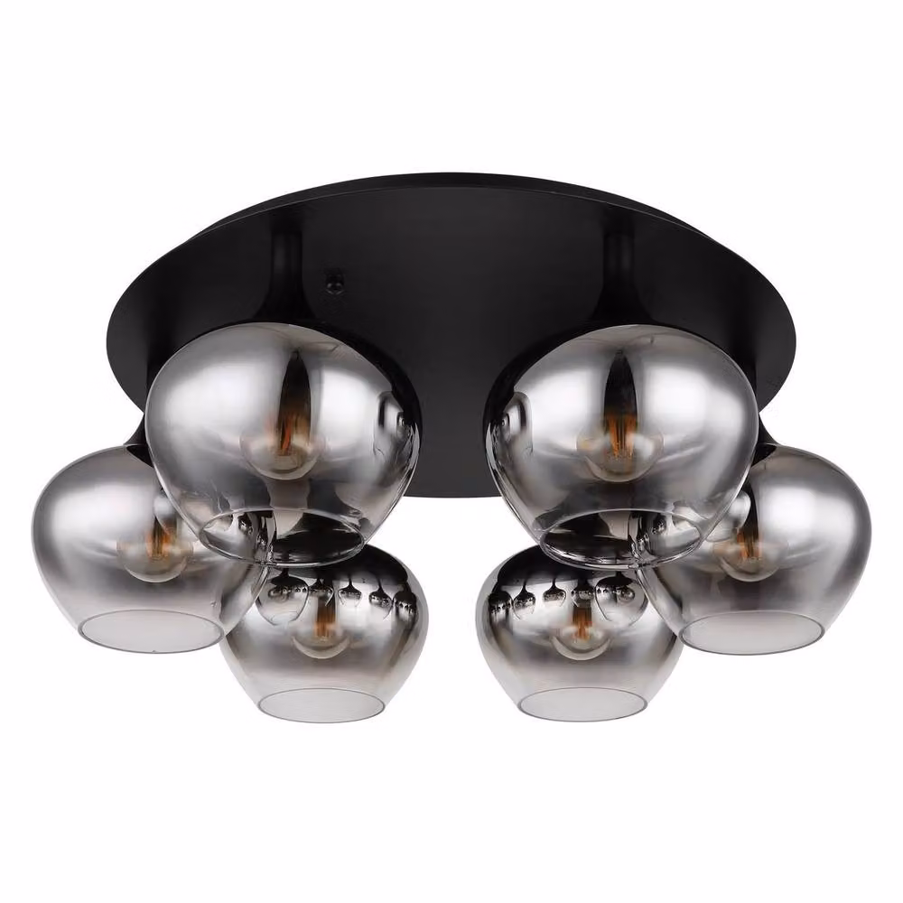 Netlighting Maxy Globe Ceiling Light in Matt Black with Grey Smoke Glass Shade, 6x E27 – 2