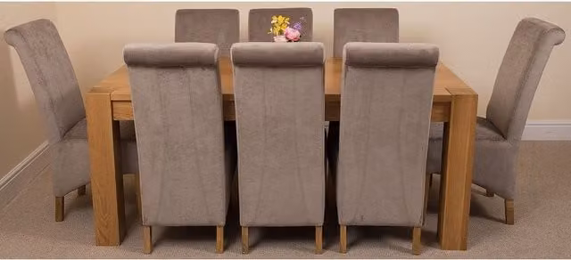 Thats Furniture Kuba Oak Dining Table and 8 Montana Fabric Chairs in Grey and Brown, W: 180 cm, D: 90 cm