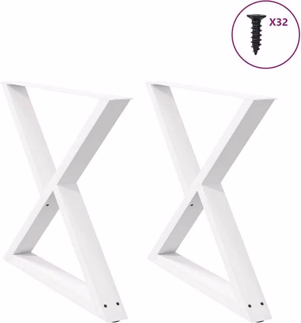 Berkfield Home Steel Dining Table Legs, 2 Pieces, White, H: 72-73.3 cm x W: 90 cm