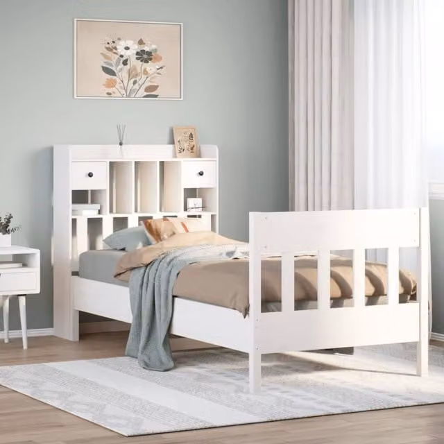 Berkfield Home Small Single Solid Wood Pine Bed Frame in White, W: 75 cm, L: 190 cm – 1